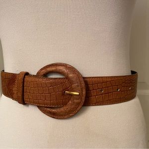 TOGETHER CRAFTS BELT BROWN CROC LOOK LEATHER VINTAGE SIZE S M